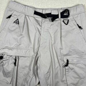 Nike ACG Woven Cargo Pants Mens L Gray Hiking Belted Zip Pockets BQ7293-286